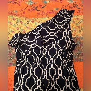 Escapada Navy and White Geometric One-Shoulder Dress